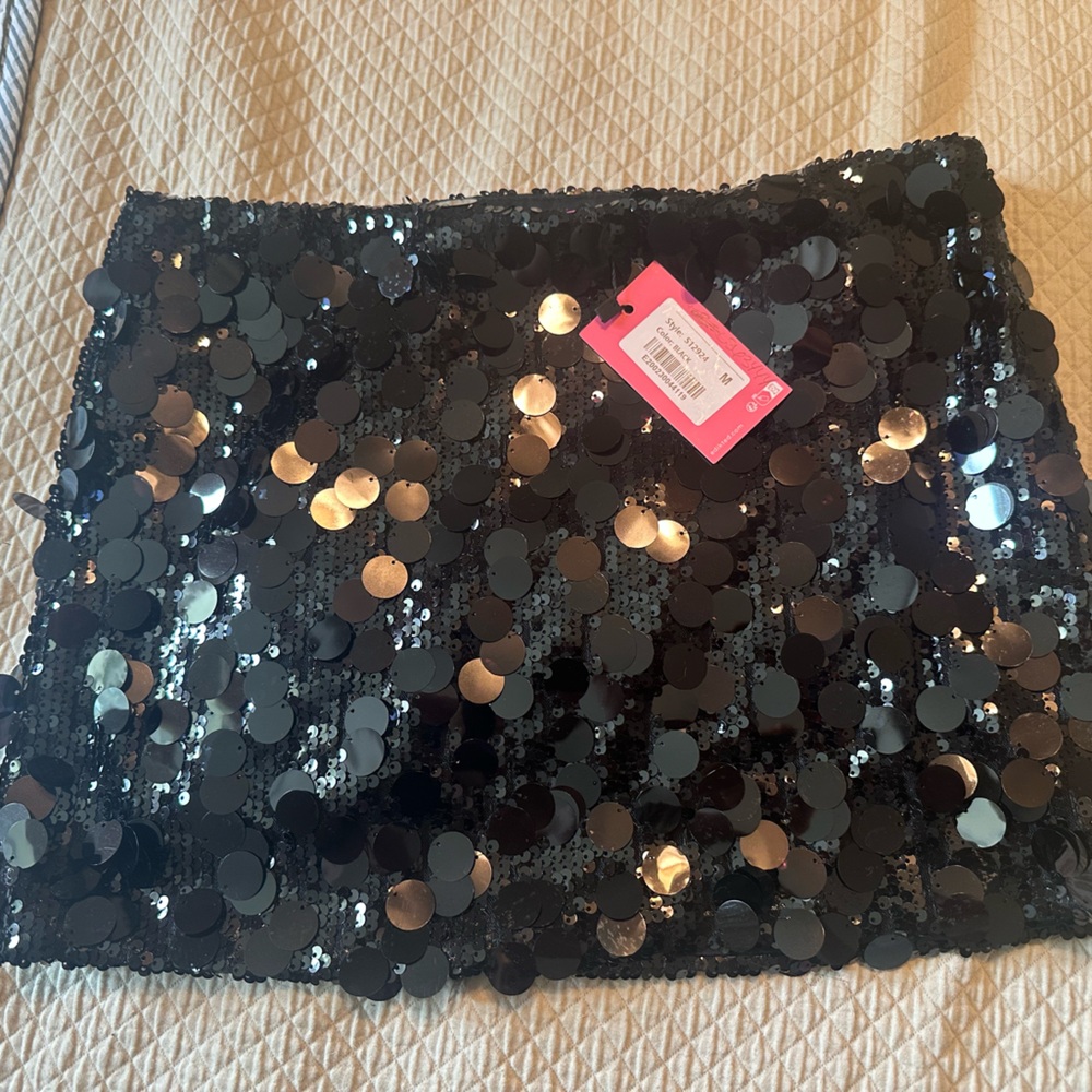 Edikted Black and Gold Sequin Mini Pencil Skirt
